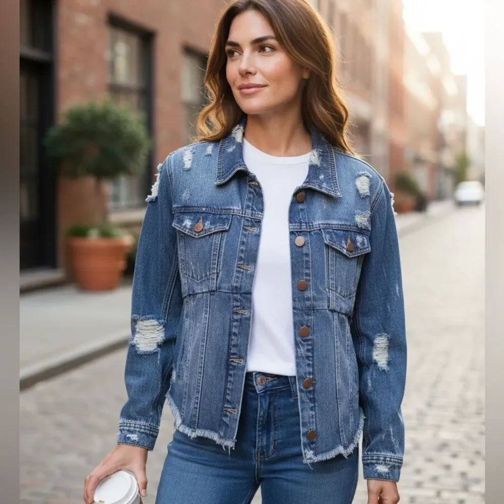 Blank NYC Distressed Blue Denim Jacket